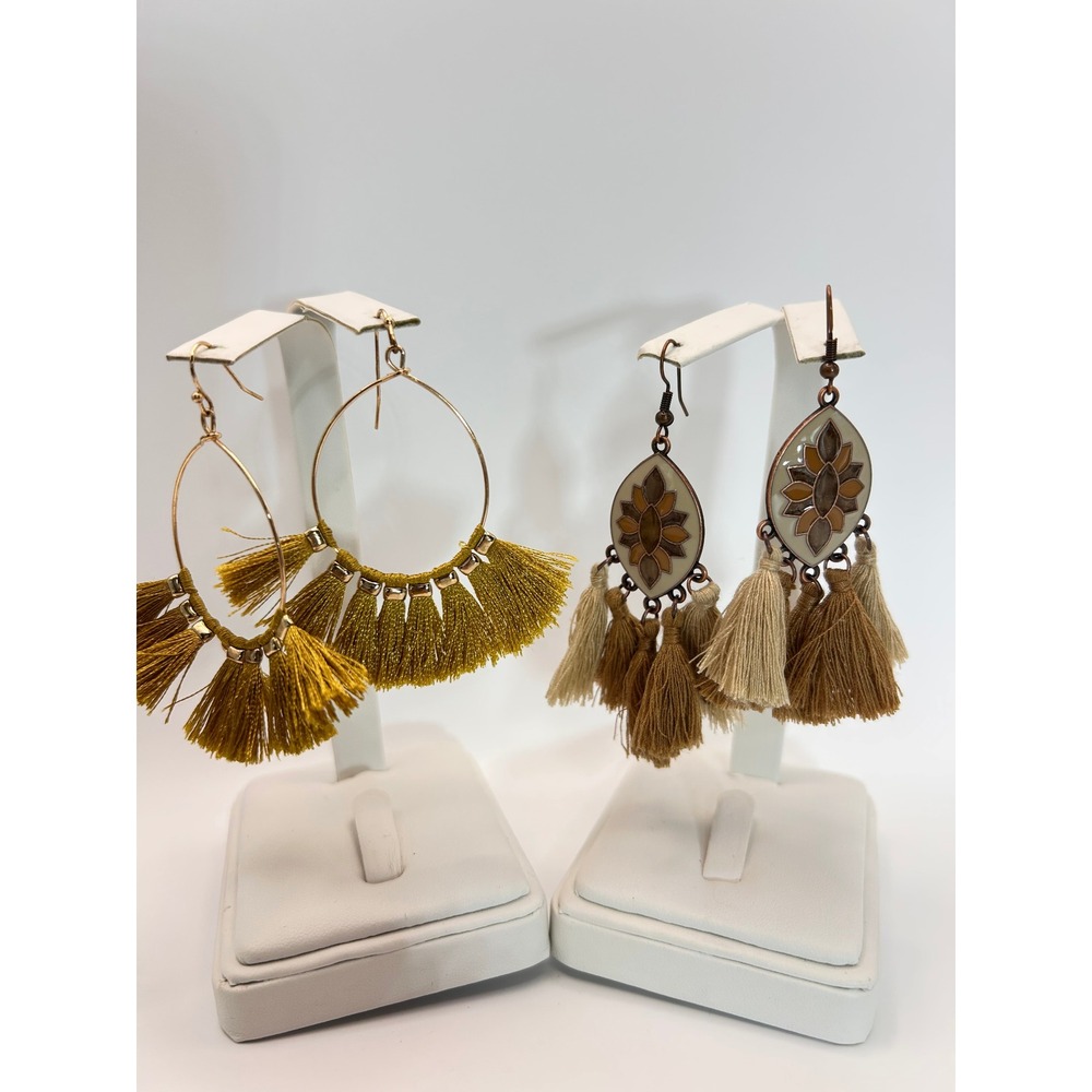 Unbranded Tassel Earring Set Women OS Yellow Brown Good Boho Hoop Drop 2 Pairs